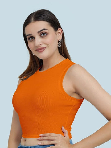 Orange Organic Ribbed Crop Tank