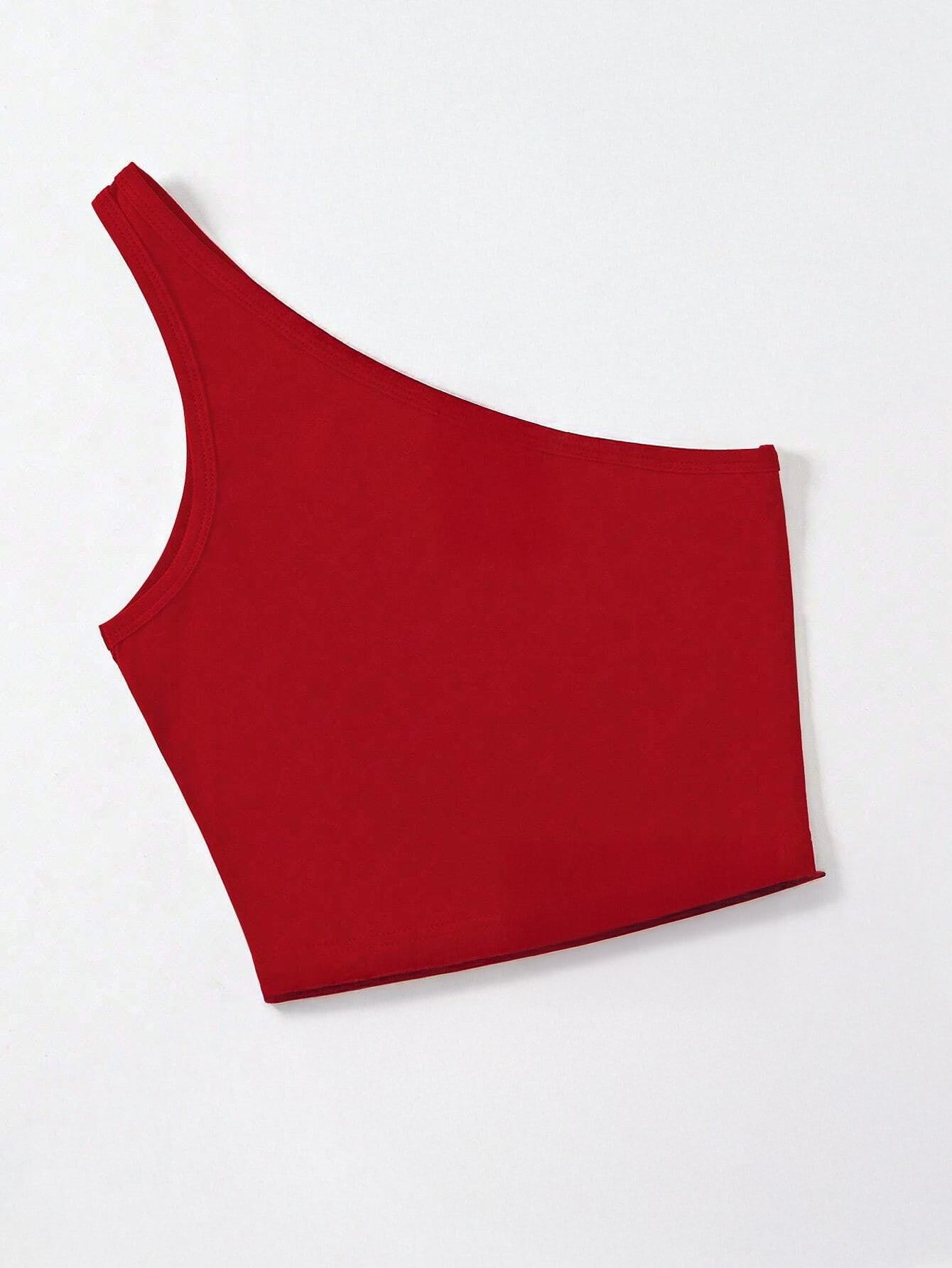 Red One shoulder Tank Top