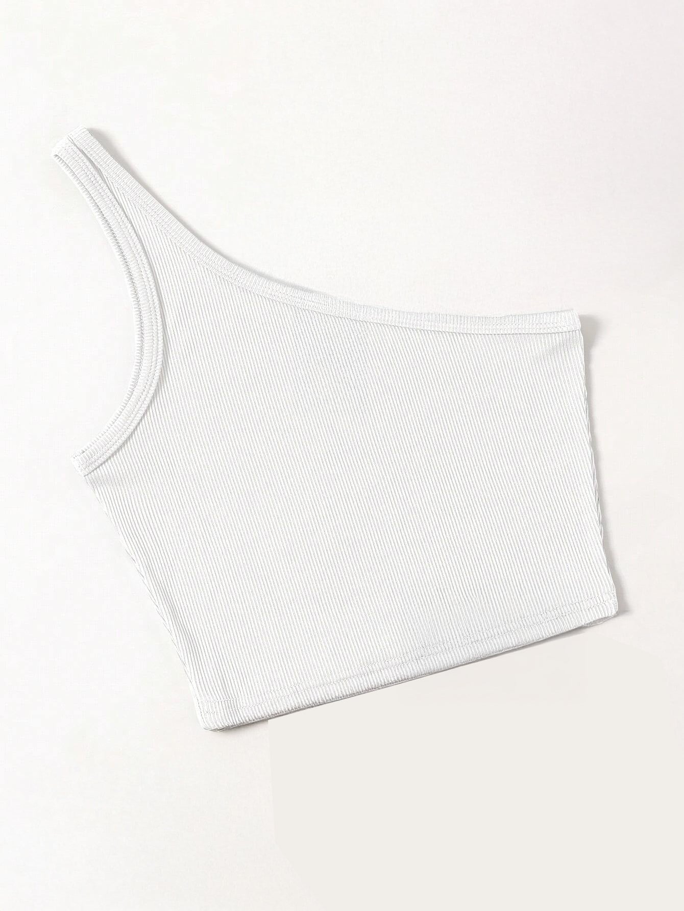 White One shoulder Tank Top