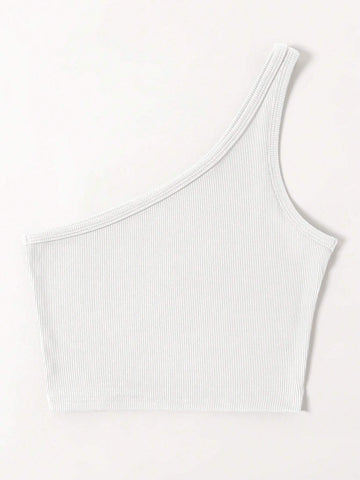 White One shoulder Tank Top