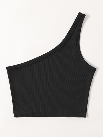 Black One shoulder Tank Top