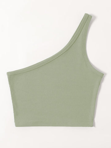 Light Green One shoulder Tank Top