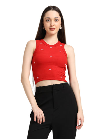 Chic Bow Embroidered Tank Top