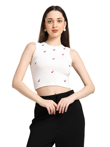 Glow Cherry Embroidered Tank Top