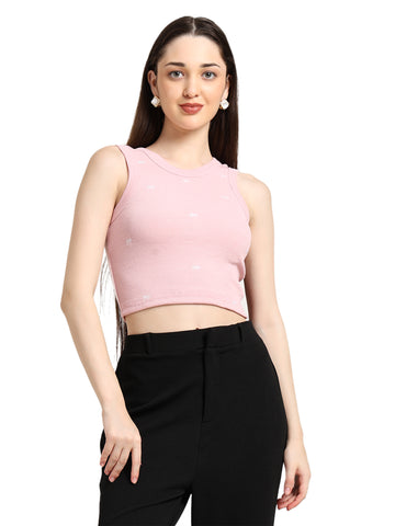 Baby Pink Bow Embroidered Tank Top