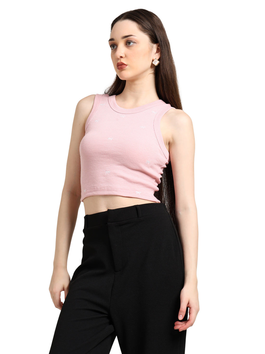 Baby Pink Bow Embroidered Tank Top