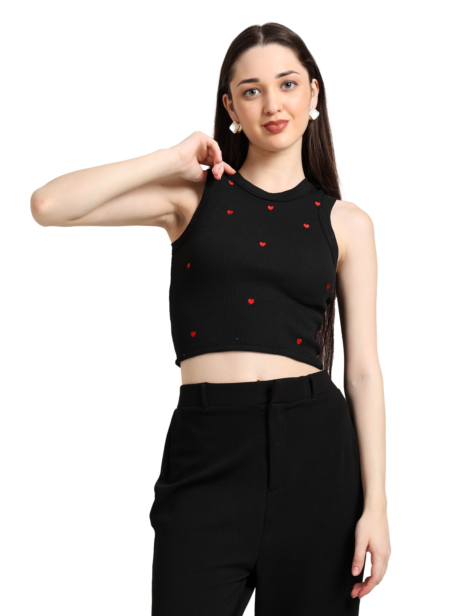 Black Heart Embroidered Tank Top