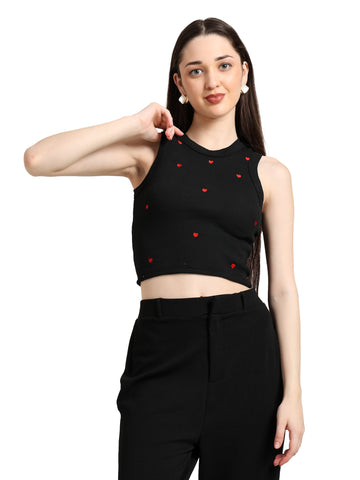 Black Heart Embroidered Tank Top