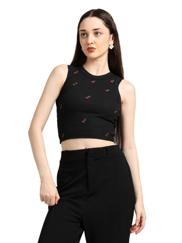Bloom Cherry  Embroidered Tank Top