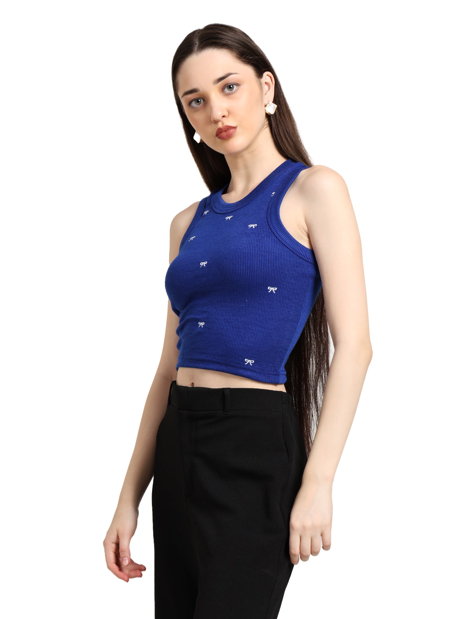 Studio Blue Bow Embroidered Tank Top
