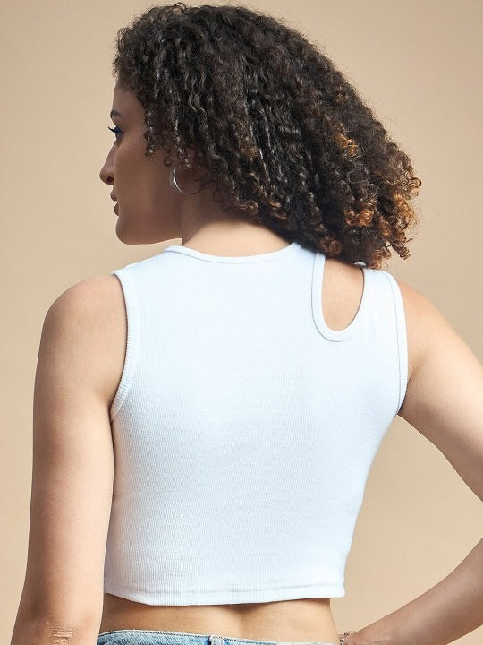 White Cut-Out Shoulder Ribbed Tank Top