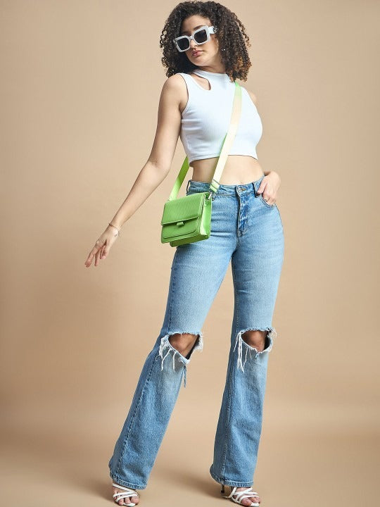 White Cut-Out Shoulder Ribbed Tank Top