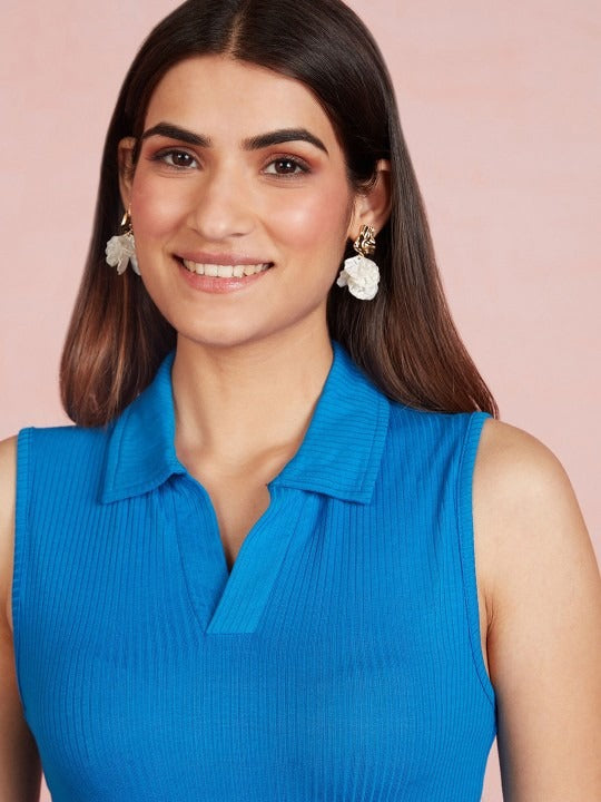 Sky Blue V-Collar Ribbed Crop Top