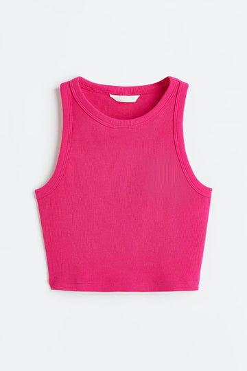 Pink Organic Ribbed Crop Tank