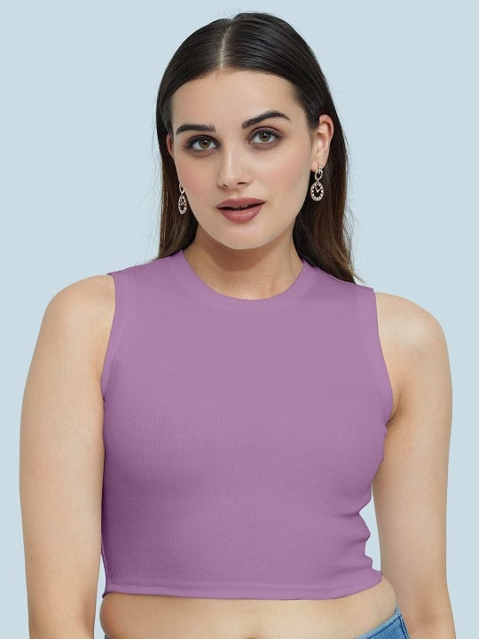 Lavender Organic Ribbed Crop Tank