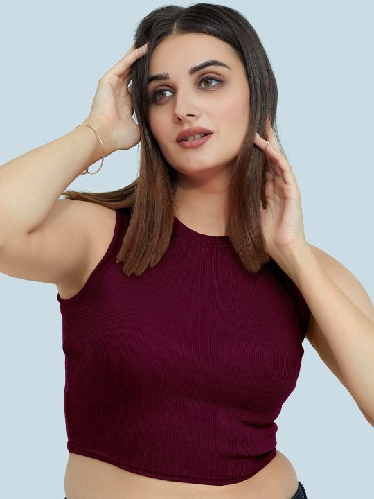 Maroon Organic Ribbed Crop Tank