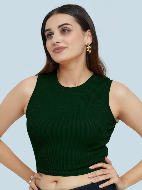Dark Green Organic Ribbed Crop Tank
