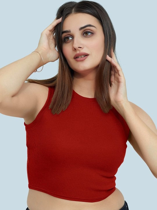 Red Organic Ribbed Crop Tank