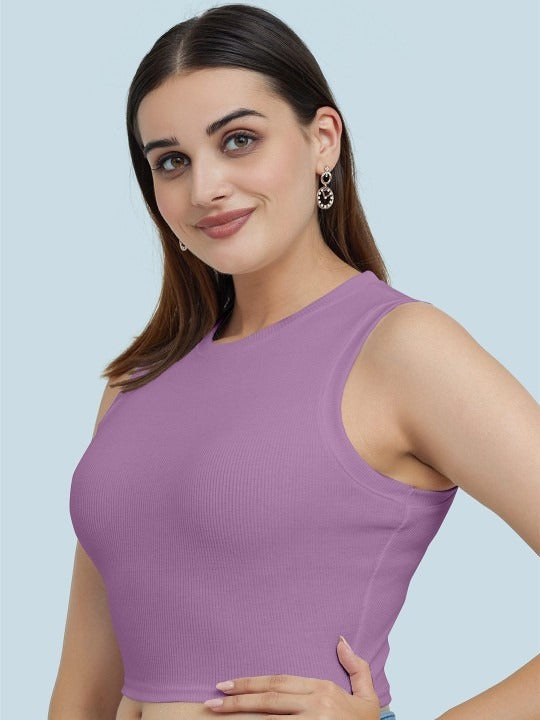 Lavender Organic Ribbed Crop Tank