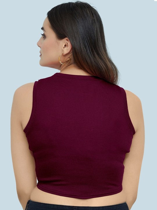 Maroon Organic Ribbed Crop Tank