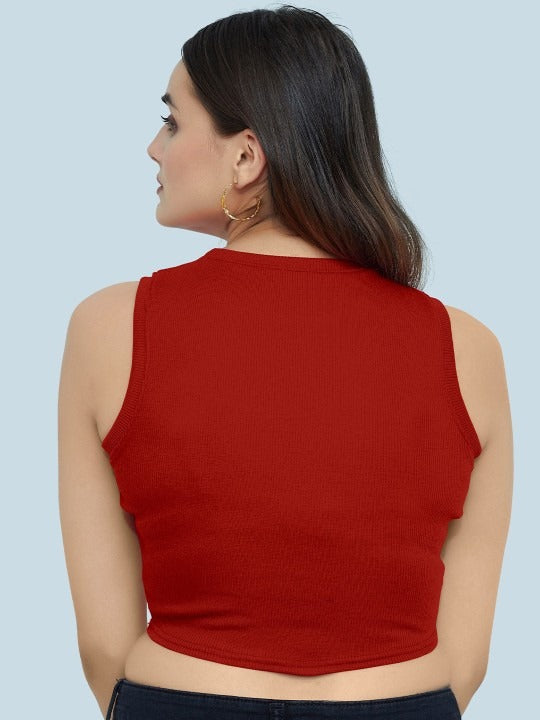 Red Organic Ribbed Crop Tank