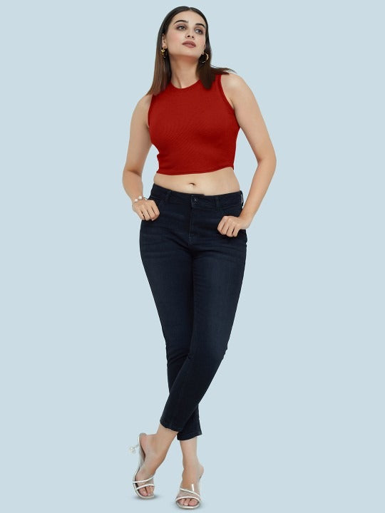 Red Organic Ribbed Crop Tank