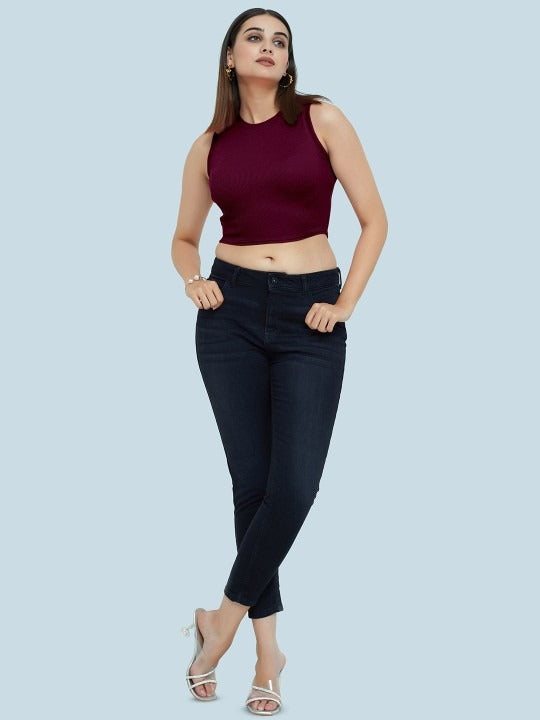 Maroon Organic Ribbed Crop Tank