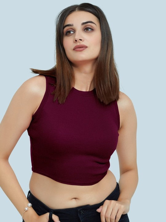 Maroon Organic Ribbed Crop Tank