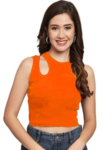 Orange Cut-Out Shoulder Ribbed Tank Top