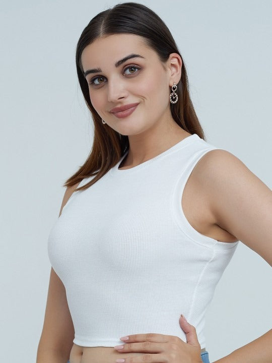 Off-White Organic Ribbed Crop Tank
