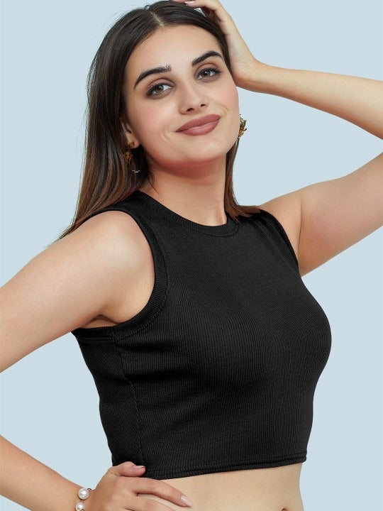 Black Organic Ribbed Crop Tank