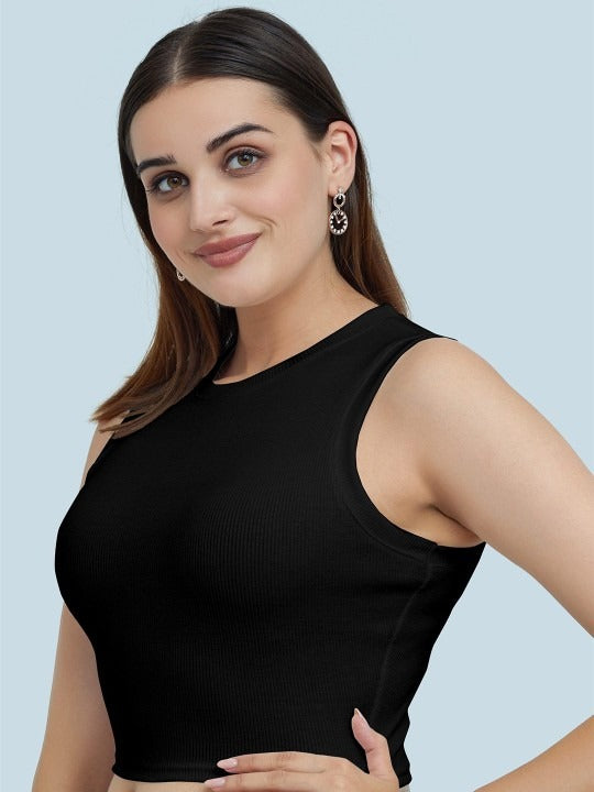 Black Organic Ribbed Crop Tank