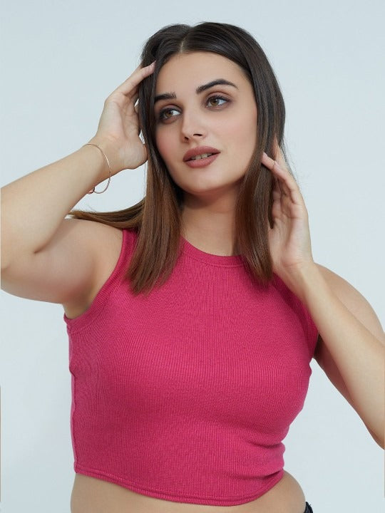 Pink Organic Ribbed Crop Tank