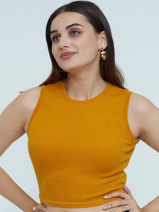 Yellow Organic Ribbed Crop Tank