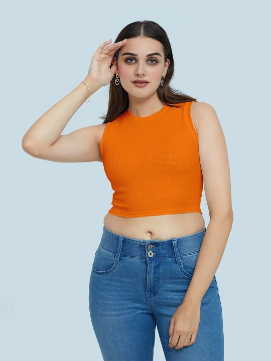Orange Organic Ribbed Crop Tank