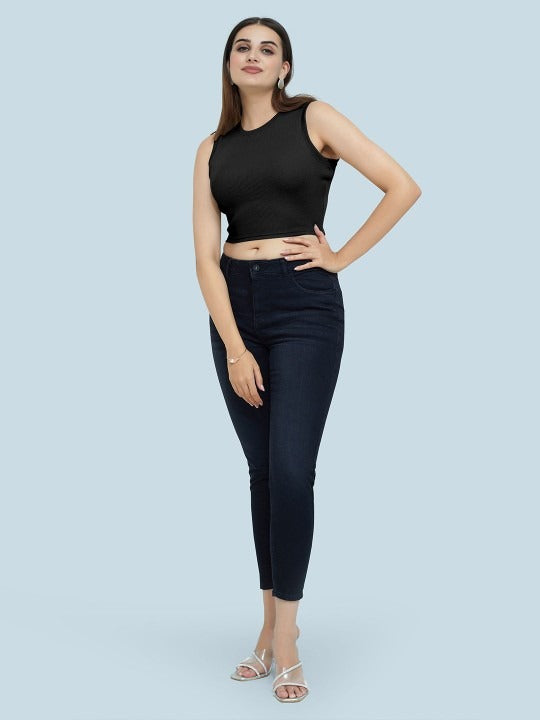 Black Organic Ribbed Crop Tank