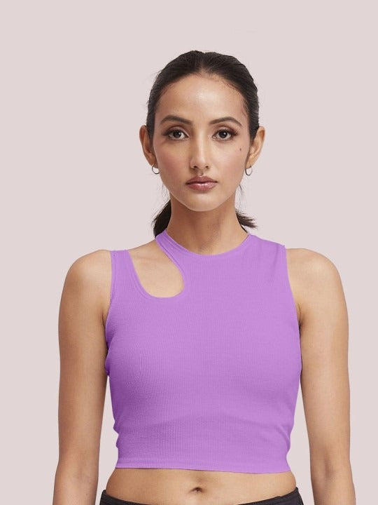 Lavender Cut-Out Shoulder Ribbed Tank Top