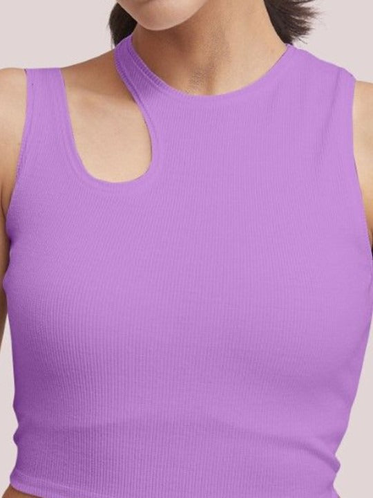 Lavender Cut-Out Shoulder Ribbed Tank Top