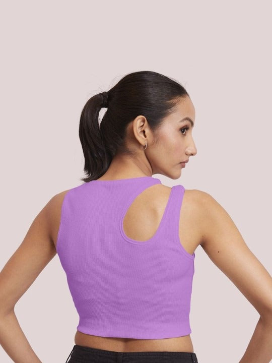 Lavender Cut-Out Shoulder Ribbed Tank Top