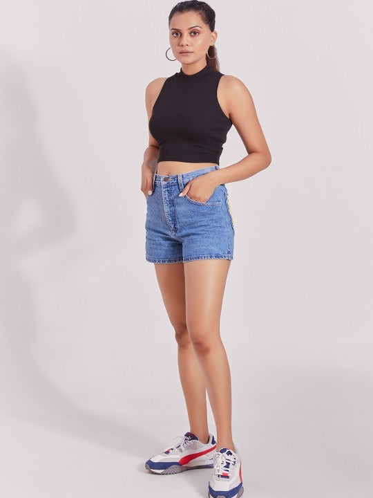 Black Mock Neck Ribbed Tank Top
