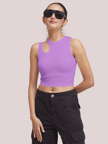 Lavender Cut-Out Shoulder Ribbed Tank Top