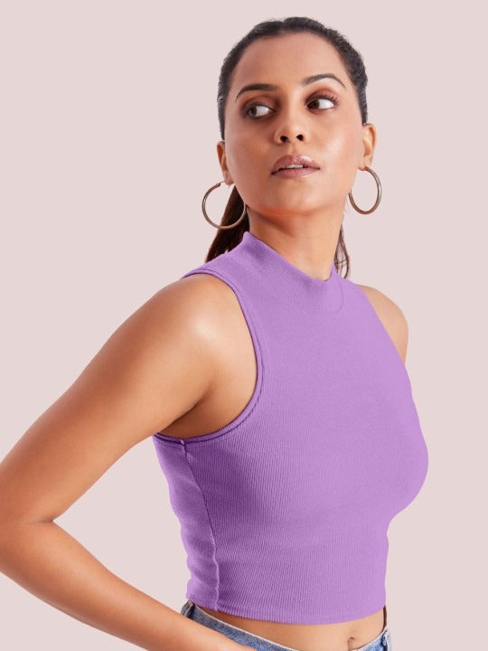 Lavender Mock Neck Ribbed Tank Top