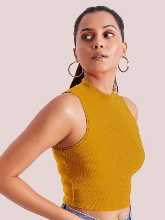 Yellow Mock Neck Ribbed Tank Top