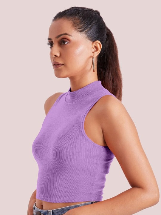 Lavender Mock Neck Ribbed Tank Top