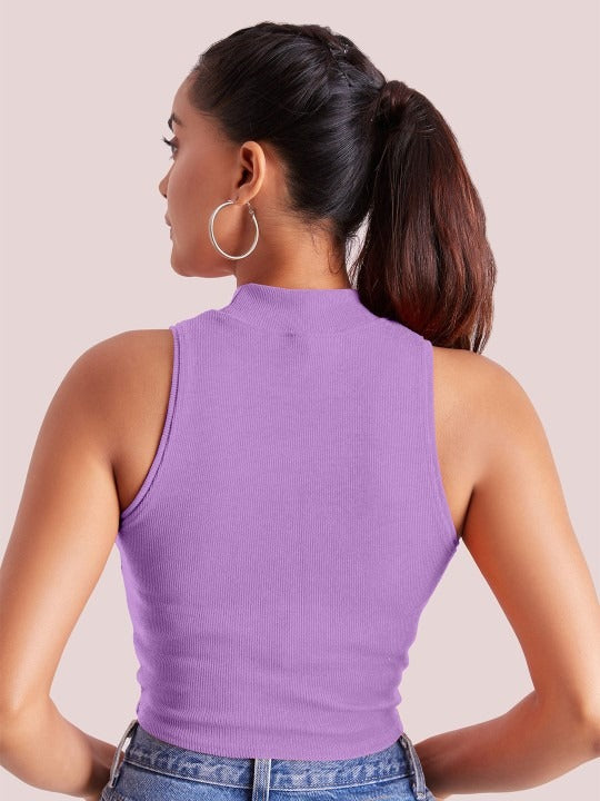 Lavender Mock Neck Ribbed Tank Top