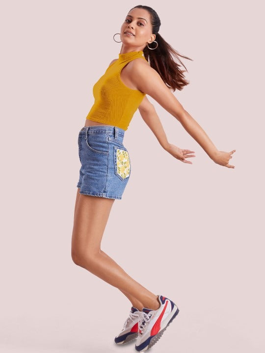 Yellow Mock Neck Ribbed Tank Top