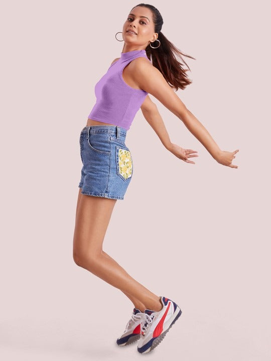Lavender Mock Neck Ribbed Tank Top
