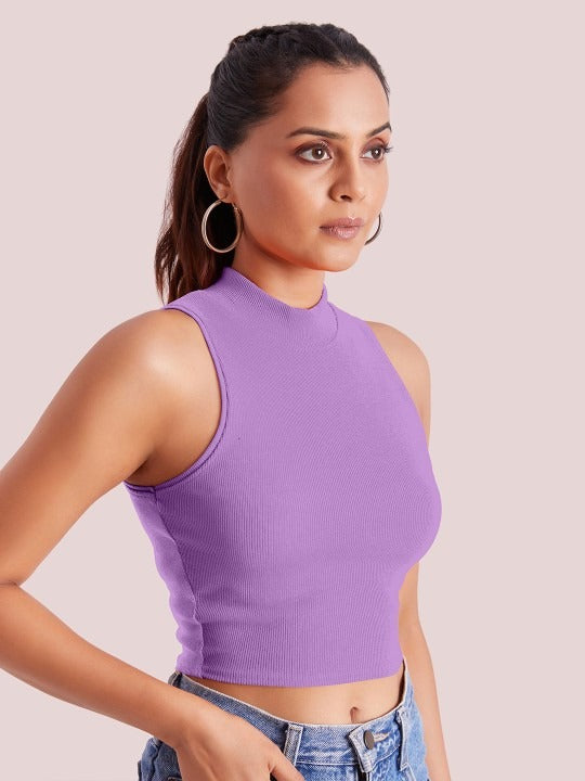 Lavender Mock Neck Ribbed Tank Top