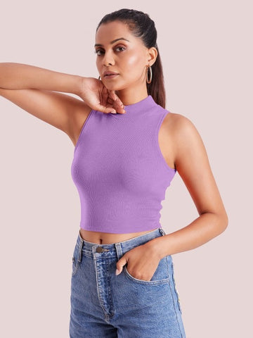 Lavender Mock Neck Ribbed Tank Top