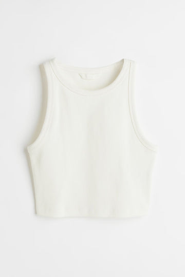 White Organic Ribbed Crop Tank